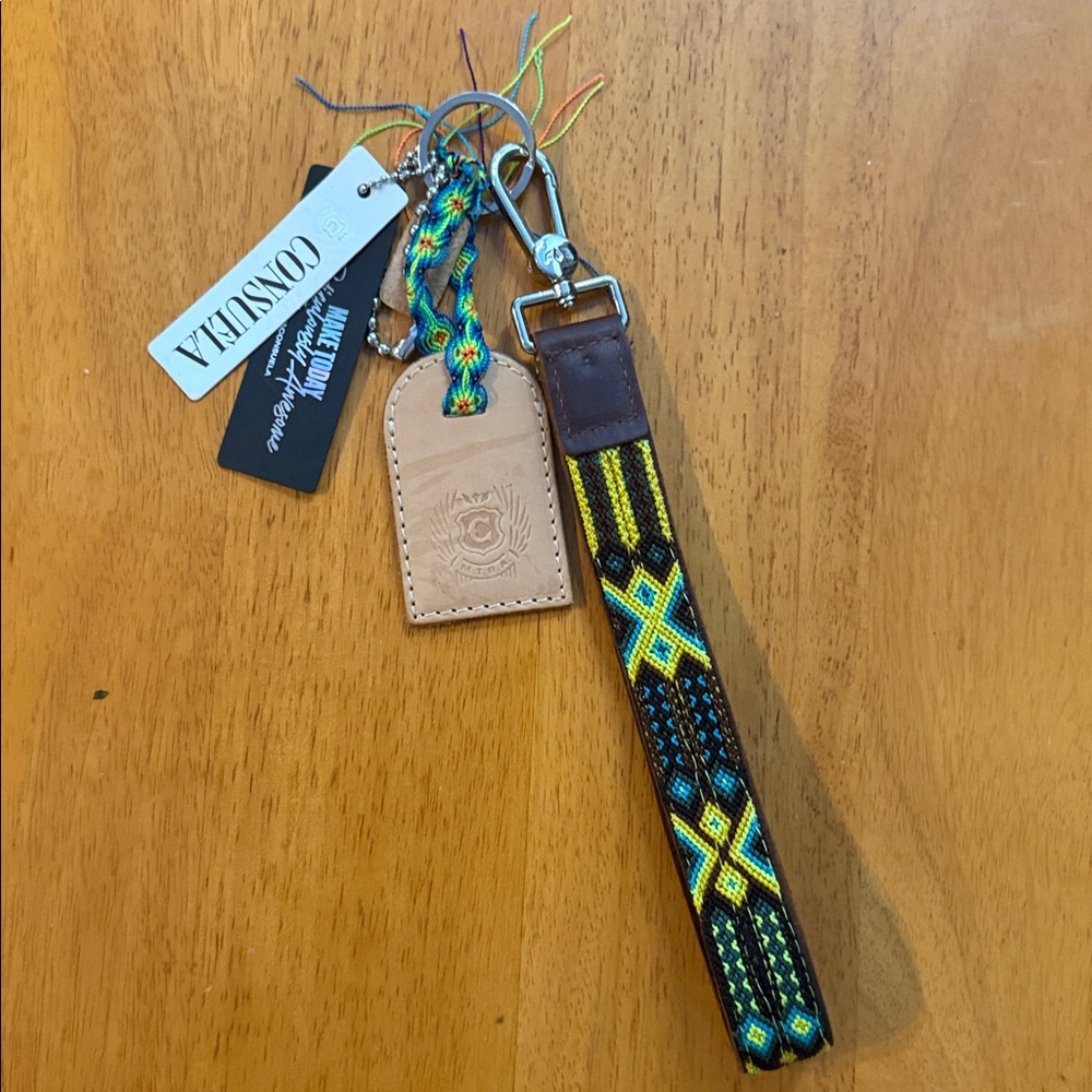NWT Consuela Wristlet Keychain - Teal, Yellow, Brown